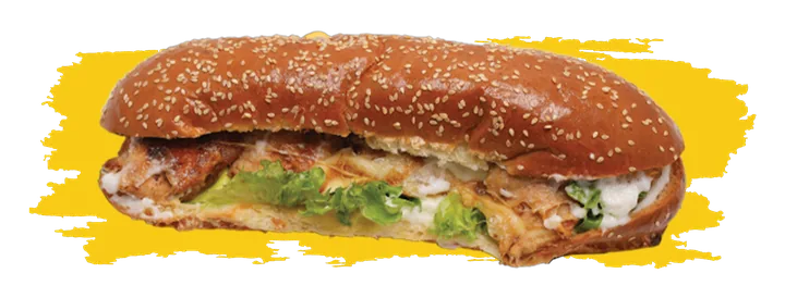 Chicken sub from 961 — chicken, salad, corn, pickles and garlic mayo